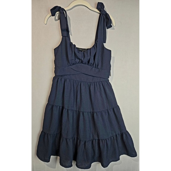 Mary & Mo Dresses & Skirts - Mary & Mo Womens Navy Tiered Tie Shoulder Smocked Back Mini Dress Size M NWT